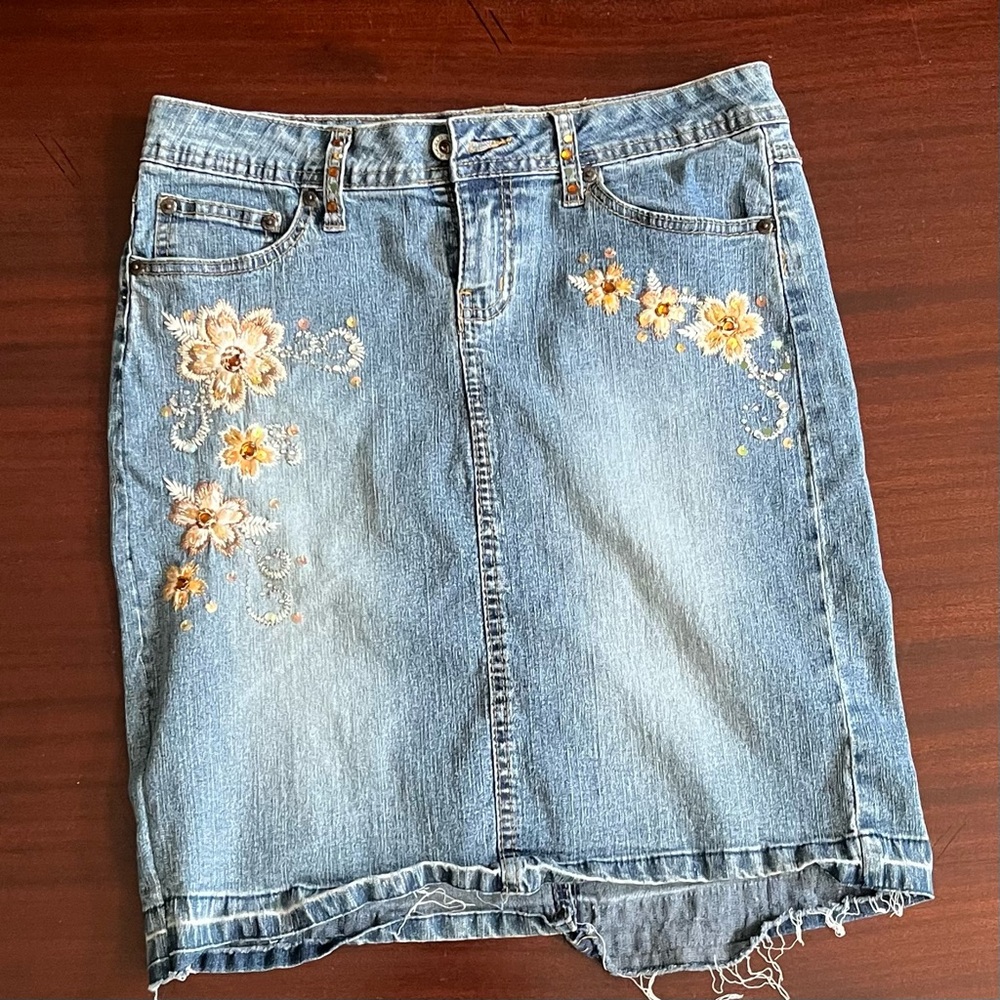 Vintage Embroidered Denim Skirt by Angel